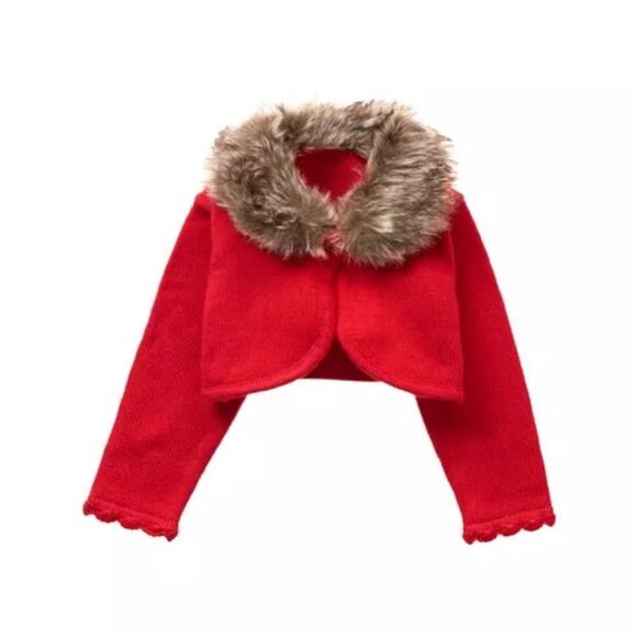 Janie and Jack Crimson Faux Fur‎ Cardigan sz 18-24 Nwt Holidays - Picture 1 of 3